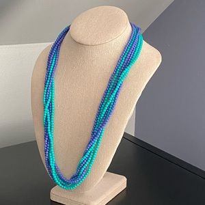 Green & Purple Multiple Strand Twisted Beaded Necklace